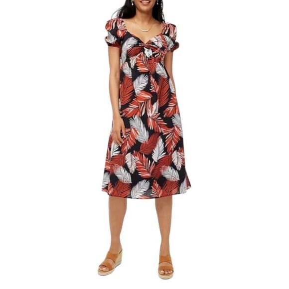 J.Crew Black Wildfire Print Puff-Sleeve Twist-Front Midi Dress NWT - Picture 2 of 14